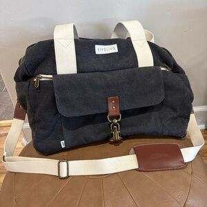 Birdling Canvas Weekender Bag Heritage Travel Overnight Leather Trim Charcoal